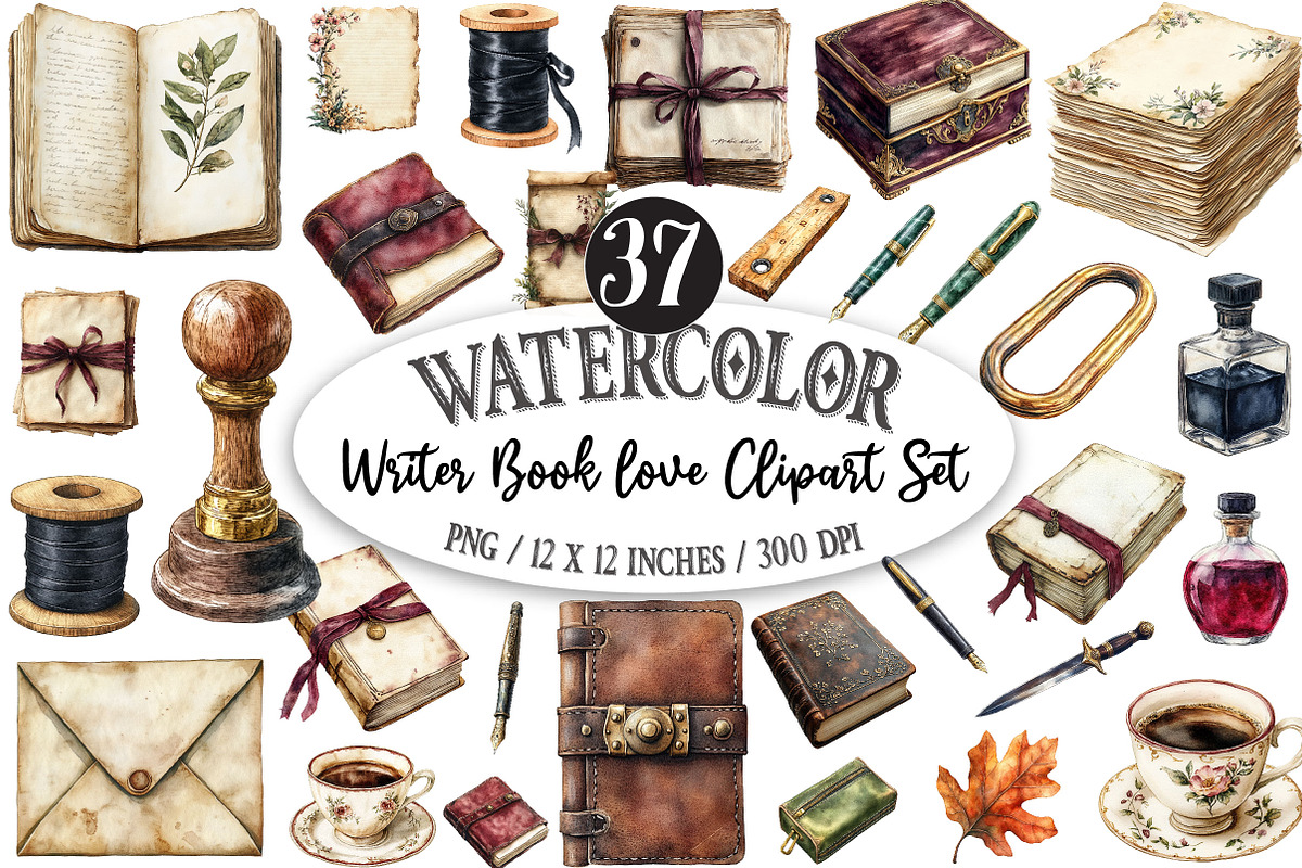 Writer Book love Clipart Set, a Seasonal Illustration by Designking (Photo 1 of 5)