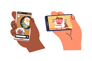 Hands hold phones with online videos, a Technology Illustration by Good Studio (Thumbnail 2 of 9)