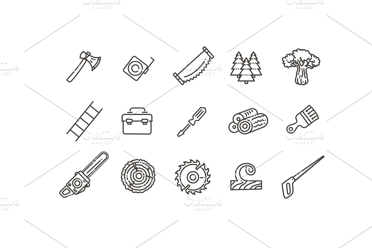 Logging, Sawmill Line Icons, an Object Illustration by Tettygreen (Photo 2 of 3)