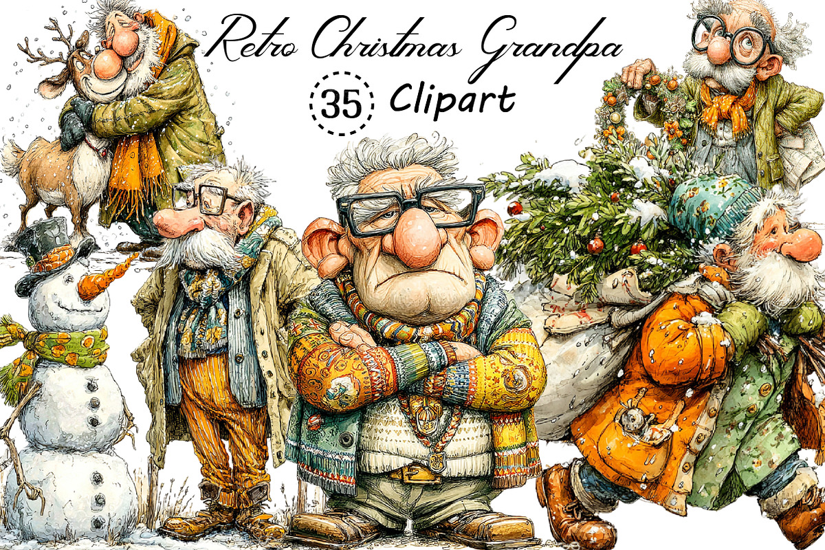 Retro Christmas Grandpa Clipart, an Illustration by Creative Art (Photo 1 of 7)