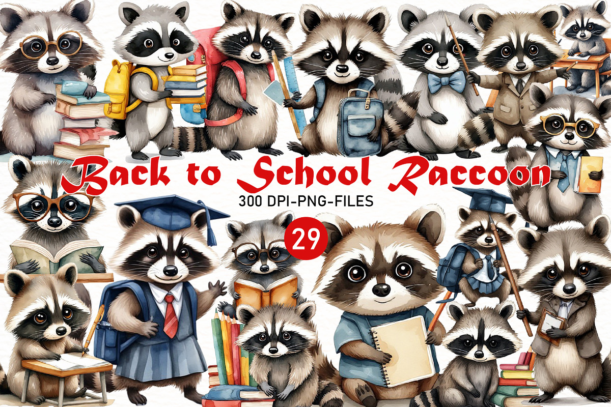 Back to School Raccoon Clipart, a Seasonal Illustration by Designworld (Photo 1 of 11)