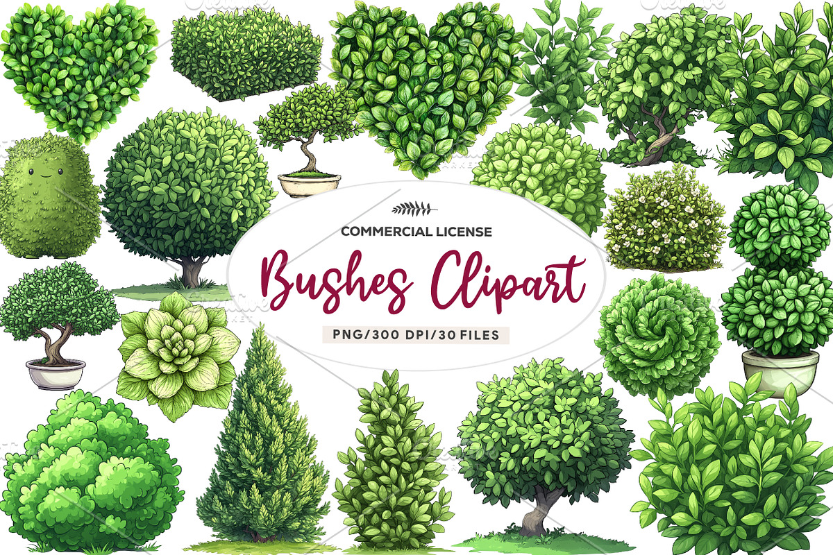 Watercolor Bushes Clipart Bundle, an Illustration by CreationArt (Photo 1 of 6)