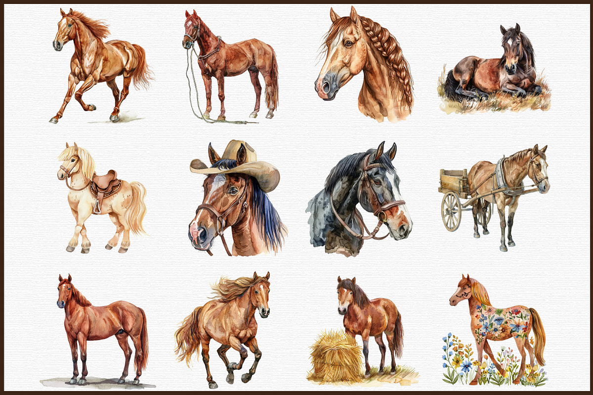 Horse Clipart, Country Horses Set, an Illustration by Sublimation Artist (Photo 3 of 6)