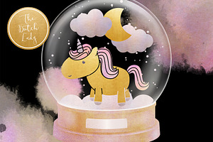 Unicorns & Snowglobe Clipart Set