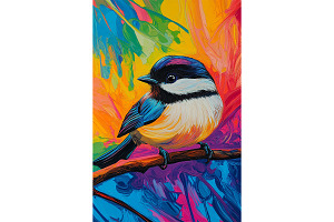 Abstract Rainbow Chickadee Art, an Animal Illustration by Art Paradise Studios
