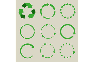Recycled symbol arrows icon set., an Illustration by studioworkstock