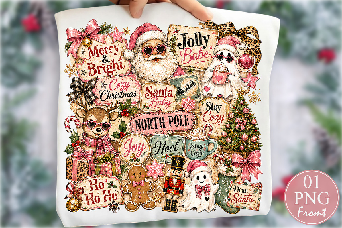 Vintage Pink Coquette Christmas PNG, a Seasonal Illustration by Rose Art (Photo 1 of 4)