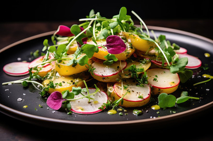 Potato salad with radish and microgr, a Photo by Iftikhar Alam
