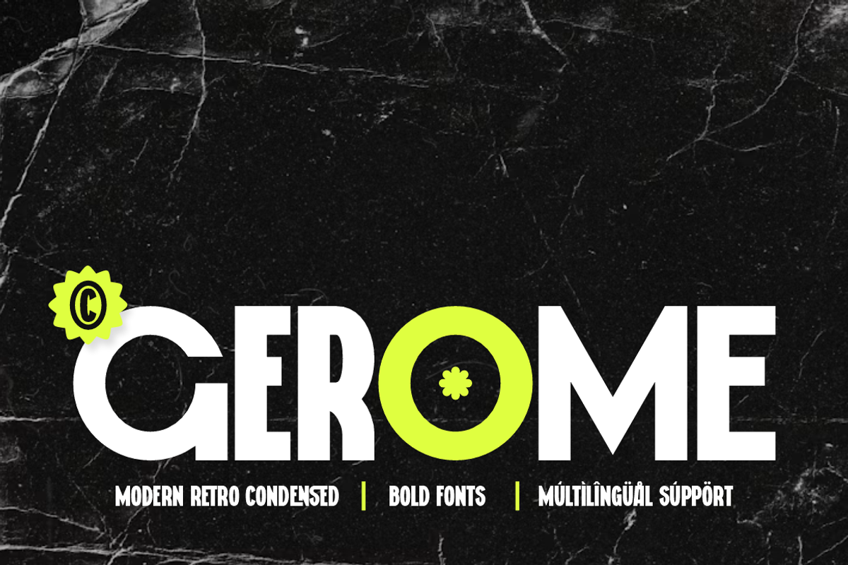 Gerome - Modern Retro Condensed Font, a Sans Serif Font by Iqsiart Studio (Photo 1 of 15)