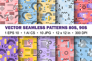 Vector seamless patterns 80s, 90s