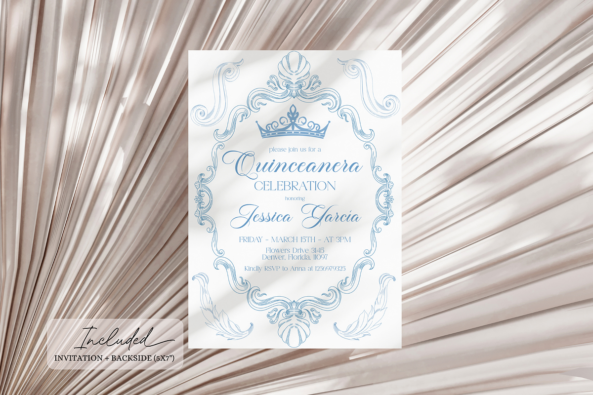 Light Blue Quinceanera Invitation, a Templates & Theme by VeliusCreativeStudio (Photo 2 of 3)