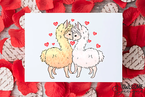 Couple Of Llamas In Love Valentine