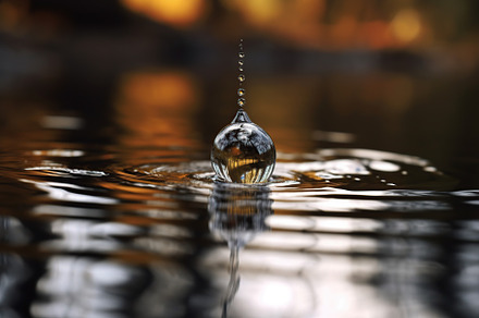 Rain drop falling on surface of water. Generative AI, a Nature Photo by AlyaAnd