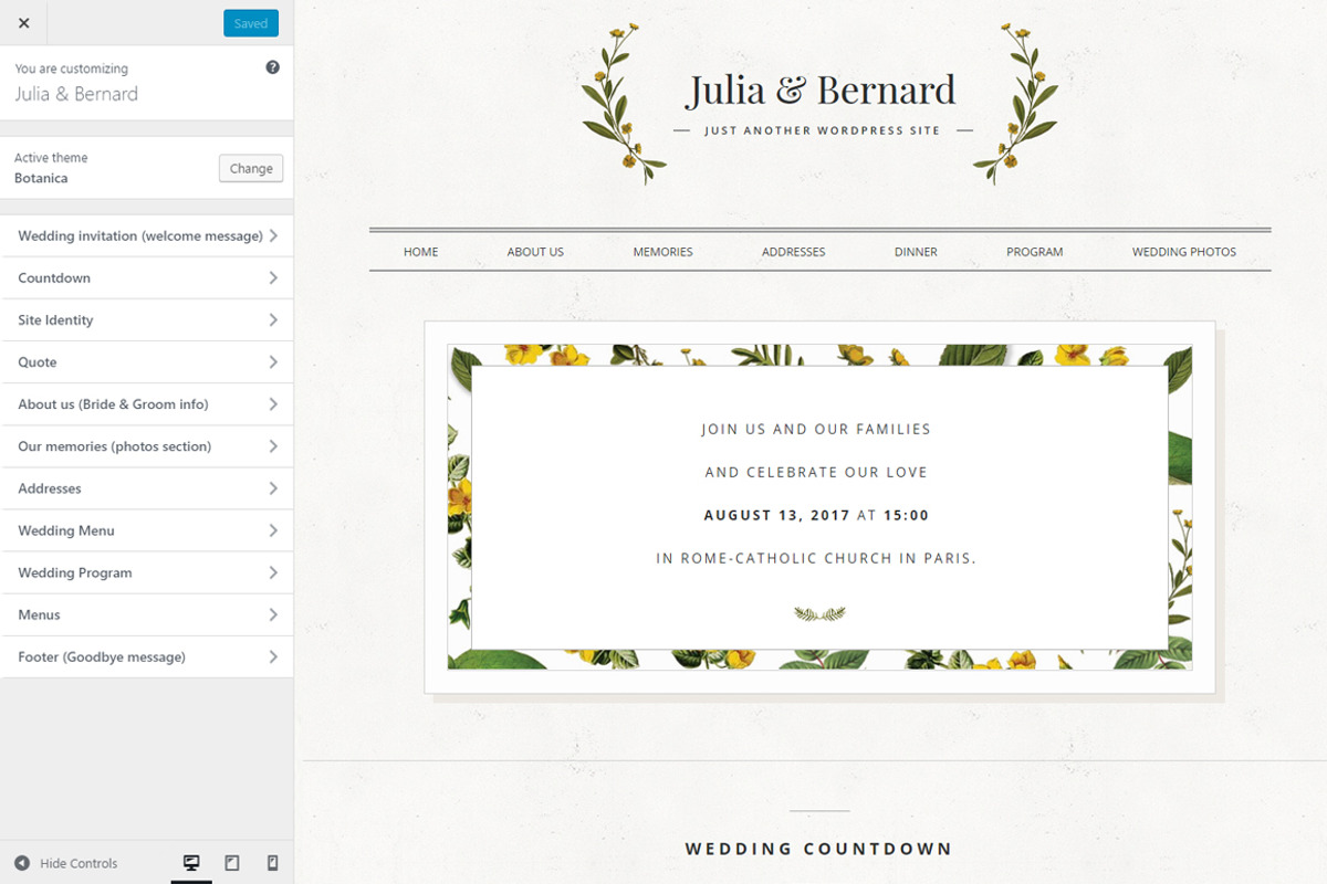 Botanica - WordPress Wedding Theme, a WordPress Template by Europe.graphics (Photo 6 of 7)
