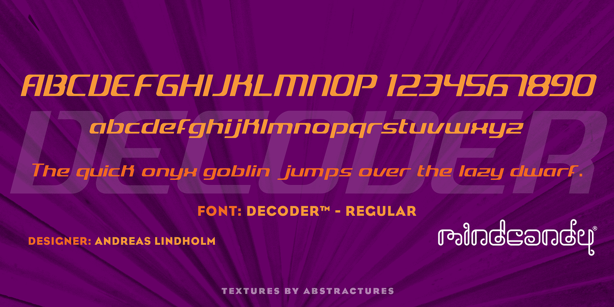 Decoder™, a Sans Serif Font by MINDCANDY (Photo 1 of 2)