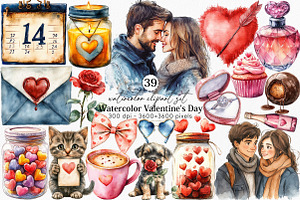 Watercolor Valentine's Day Clipart, an Illustration by Canvas Craft