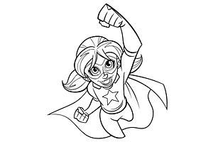 Super Girl Flying Line Art