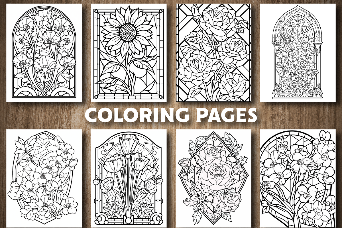 Floral Stained Glass Coloring Page, an Education Illustration by Design Station (Photo 4 of 5)