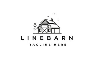 Retro Line Art Wood Barn Logo