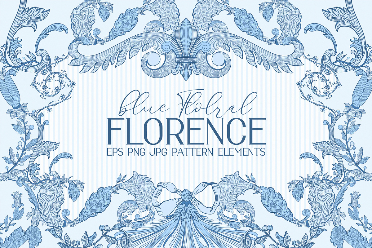 Blue floral FLORENCE- ornament set, a Decorative Illustration by Moonflora (Photo 1 of 8)