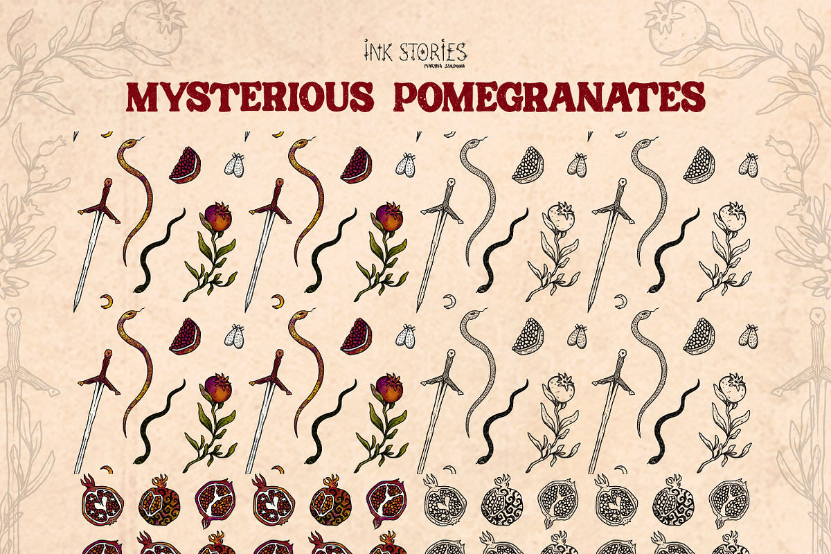 Mysterious Pomegranates Vintage Set, a Decorative Illustration by Ink Stories (Photo 9 of 13)