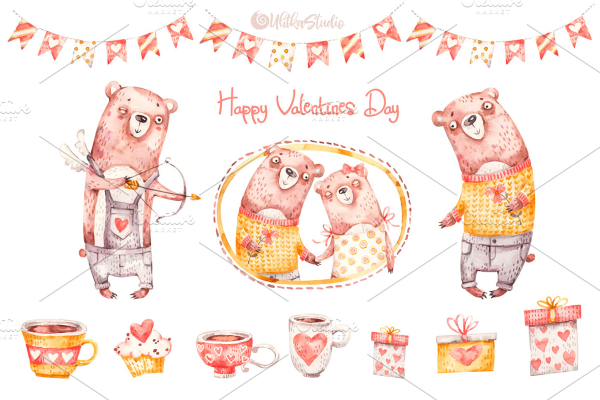 Cozy Valentines Day. Lovely bears, an Animal Illustration by UlitkaStudio (Photo 3 of 20)
