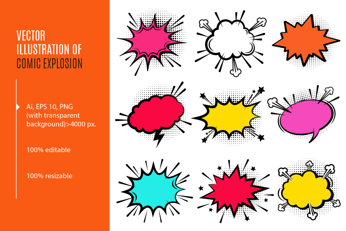 Comic explosion set. Ai+EPS+PNG, a Background Graphic by Cheremuha