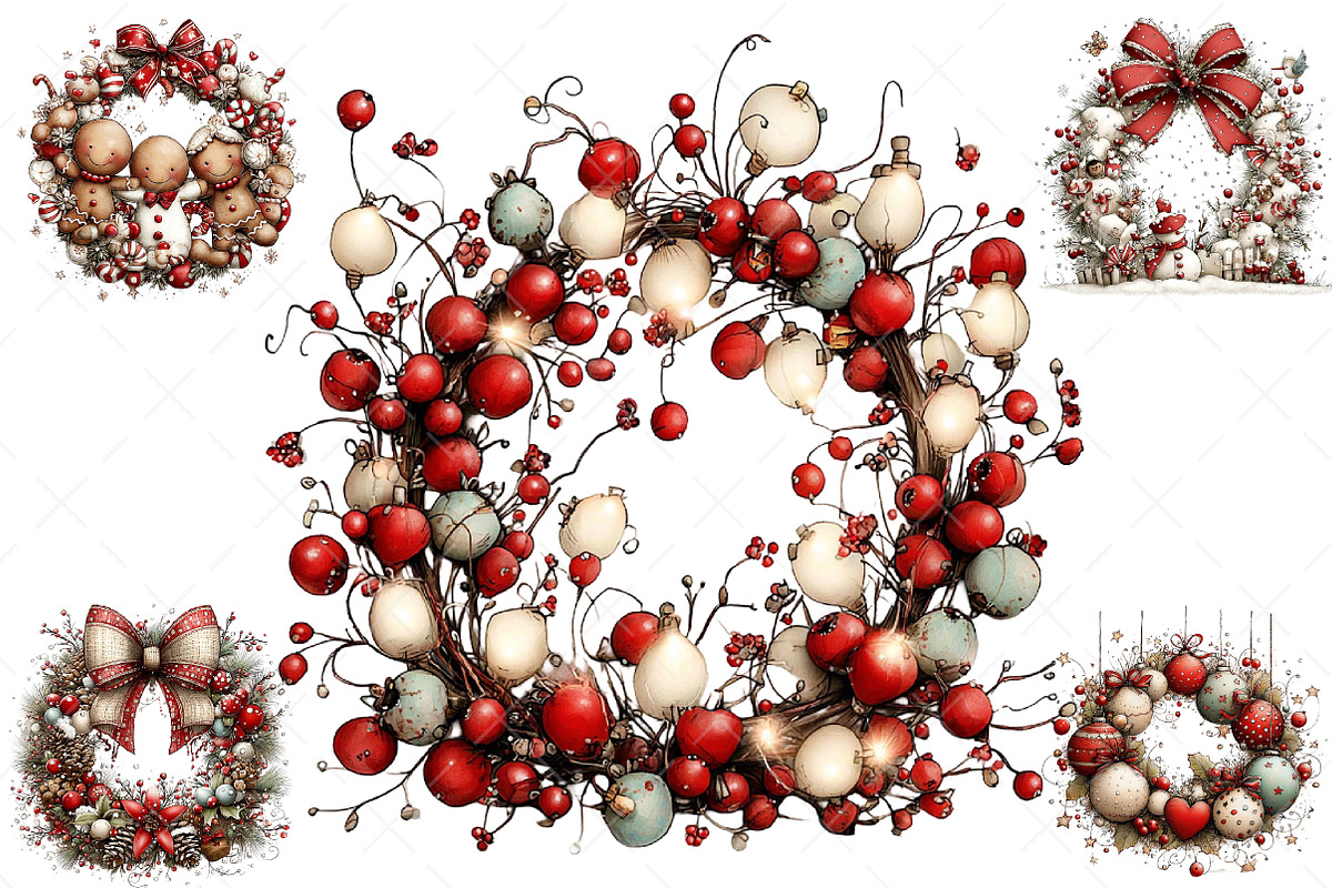 Whimsical Christmas Wreath Clipart, an Illustration by Craft Nest (Photo 10 of 11)