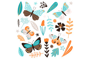 Butterflies And Floral Elements