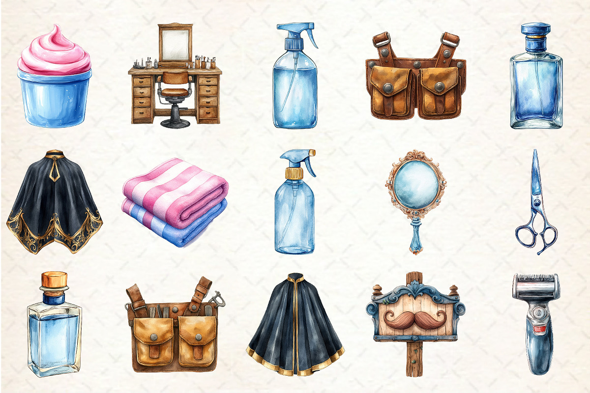 Watercolor Barber Shop Clipart, an Illustration by Rose Art (Photo 2 of 4)