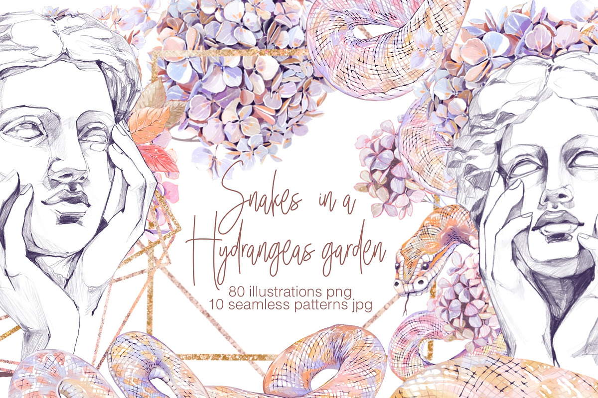 Snake Hydrangeas Garden Clipart, a Decorative Illustration by Shabbypie (Photo 1 of 20)