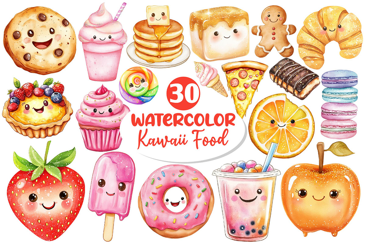 Kawaii Glitter Food Clipart, an Illustration by Dream Creation (Photo 1 of 6)