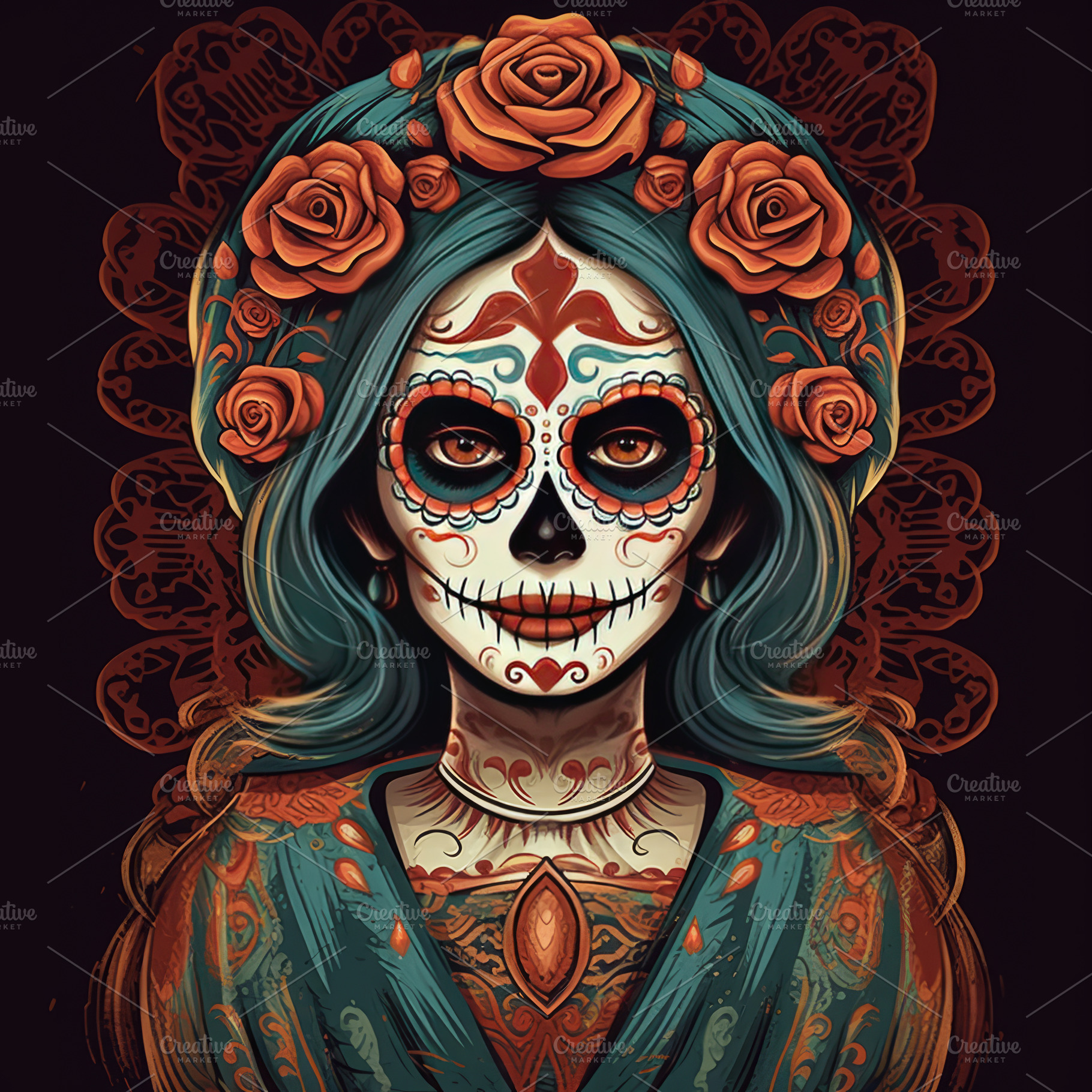 Traditional Catrina with Rose Crown, an Abstract Photo by Natalia Klenova's Shop