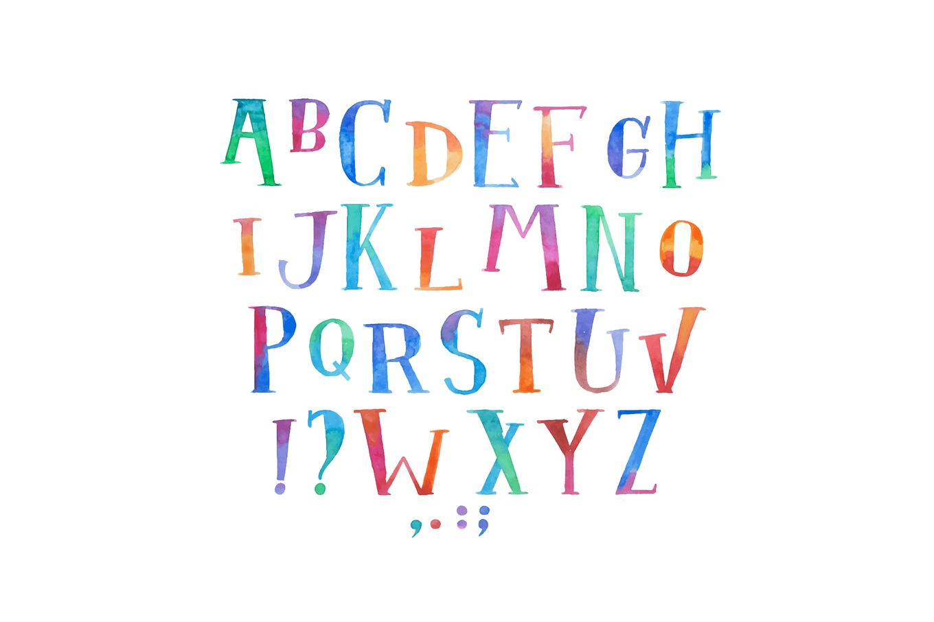 Colorful watercolor aquarelle font type handwritten hand draw abc ...