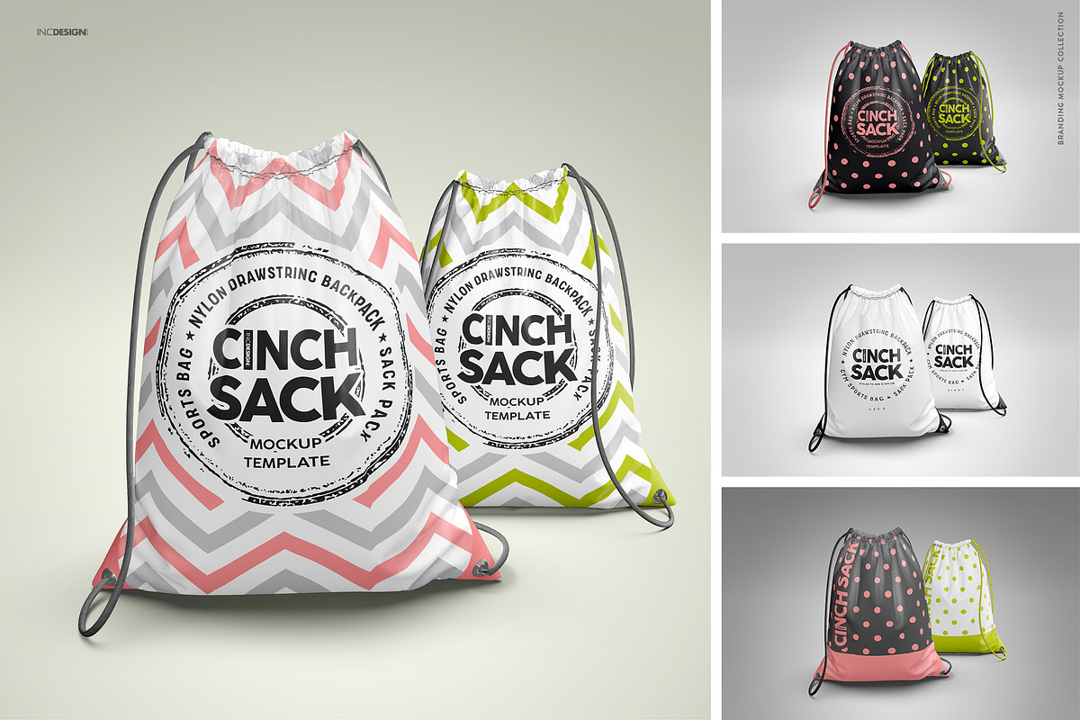 Drawstring BackpackCinch Sack Mockup, a Packaging Mockup by INCDesign (Photo 2 of 6)