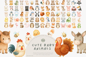 baby animals clipart set, an Animal Illustration by Pink Studio Art