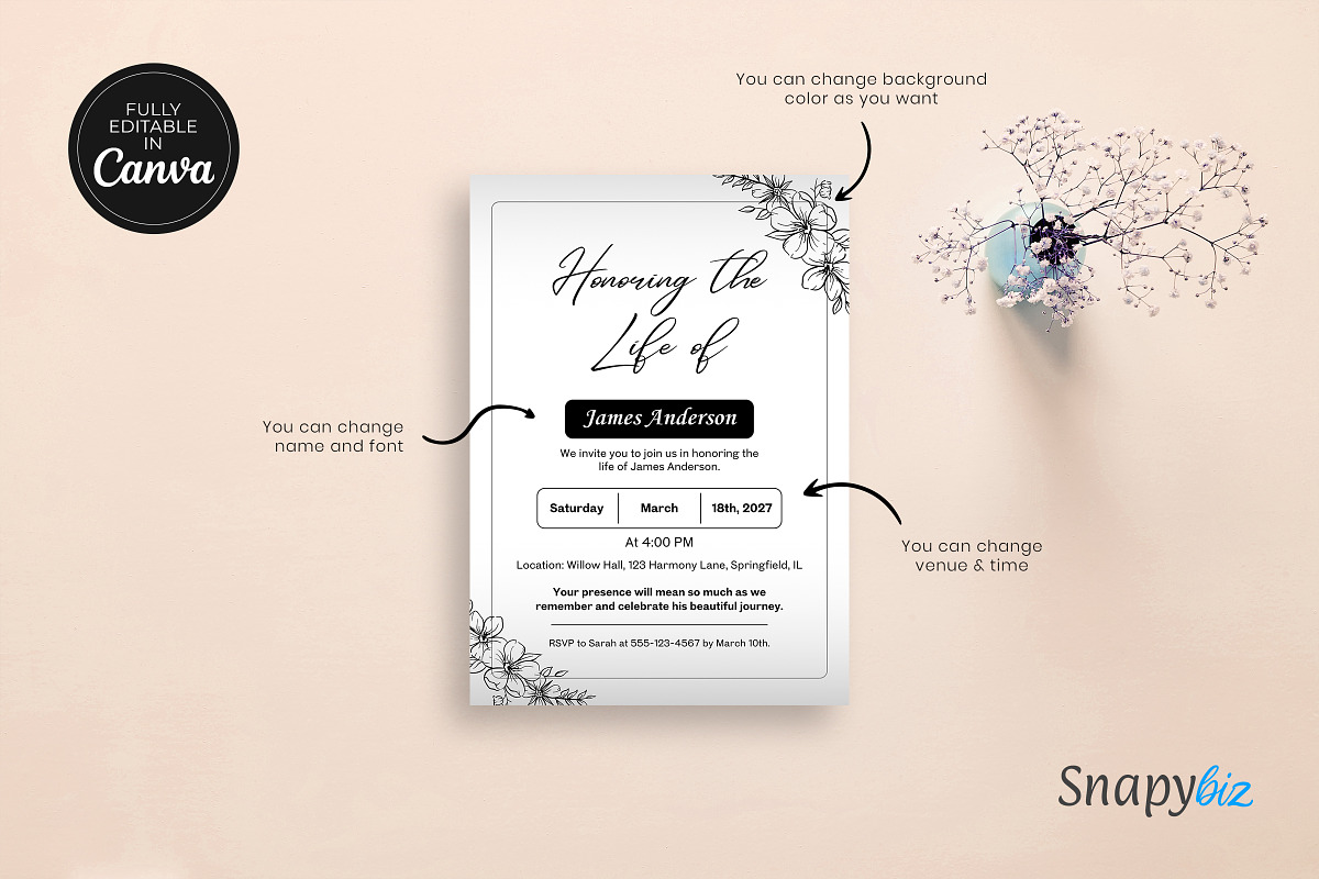 Celebration of Life Invitation Temp, a Card Template by Snapybiz (Photo 2 of 8)