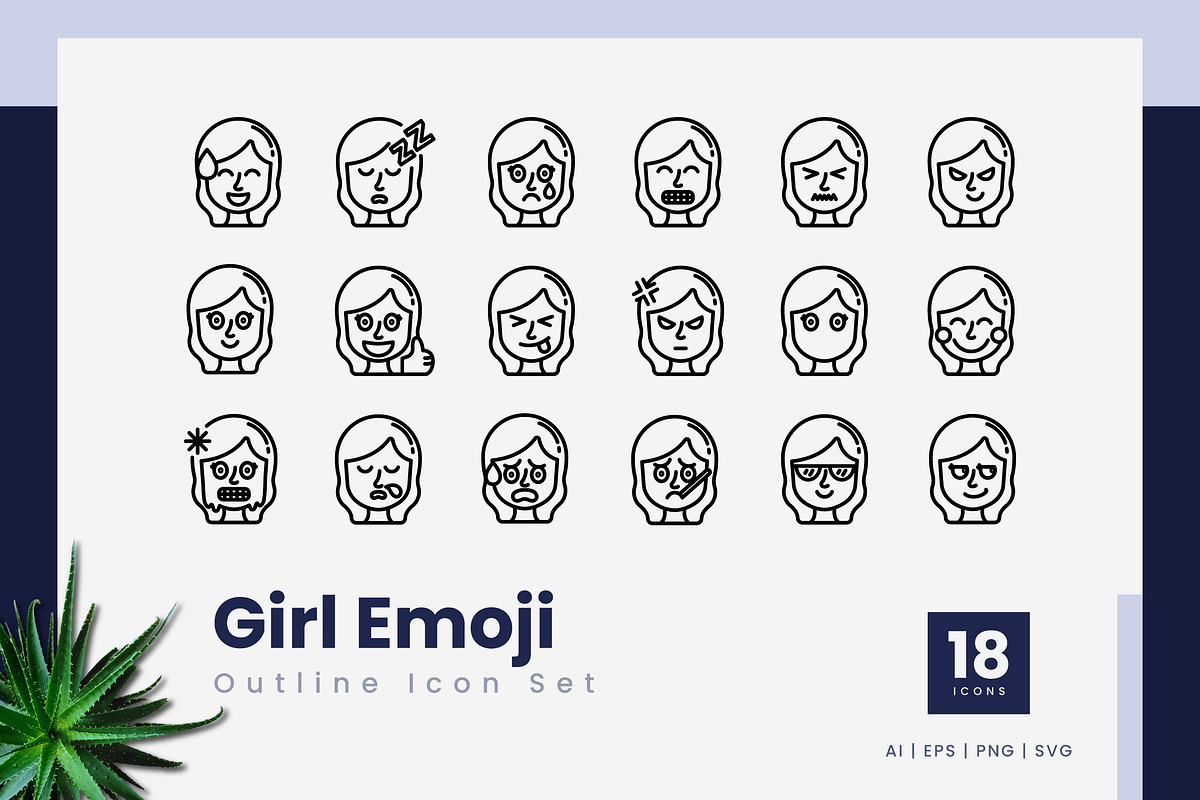 Girl Emoji Outline Icons, an Outline Icon by Zeer Graphic (Photo 2 of 2)