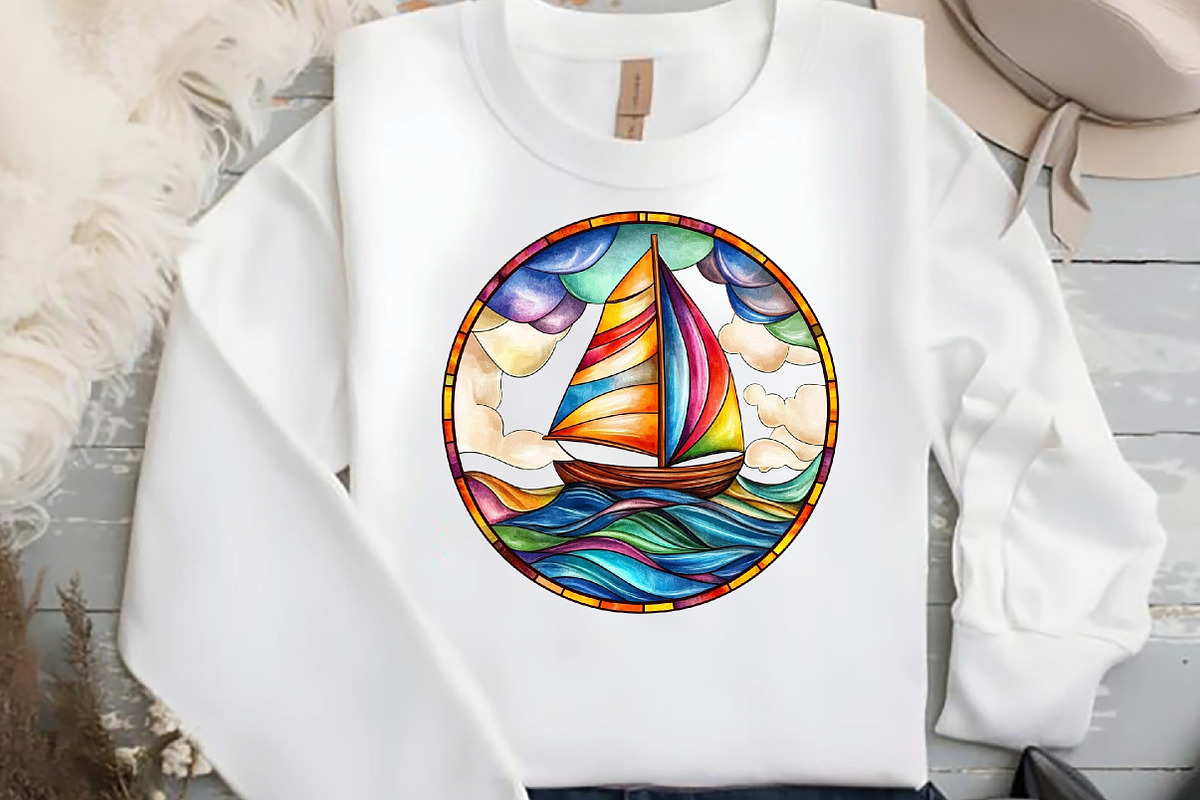 Round Stained Glass Summer Clipart, an Illustration by DreamCafeArt (Photo 4 of 7)