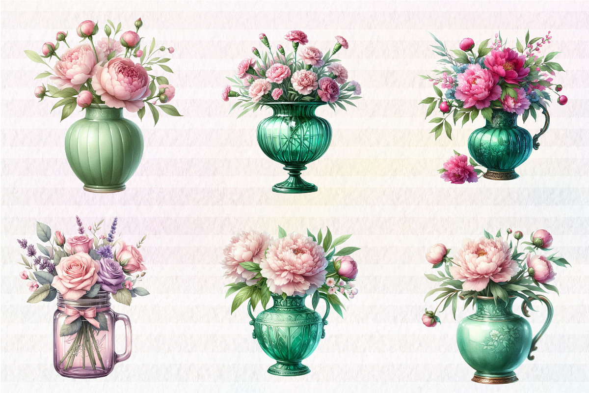 Watercolor Pink and Emerald Vases, an Illustration by CreationArt (Photo 2 of 5)