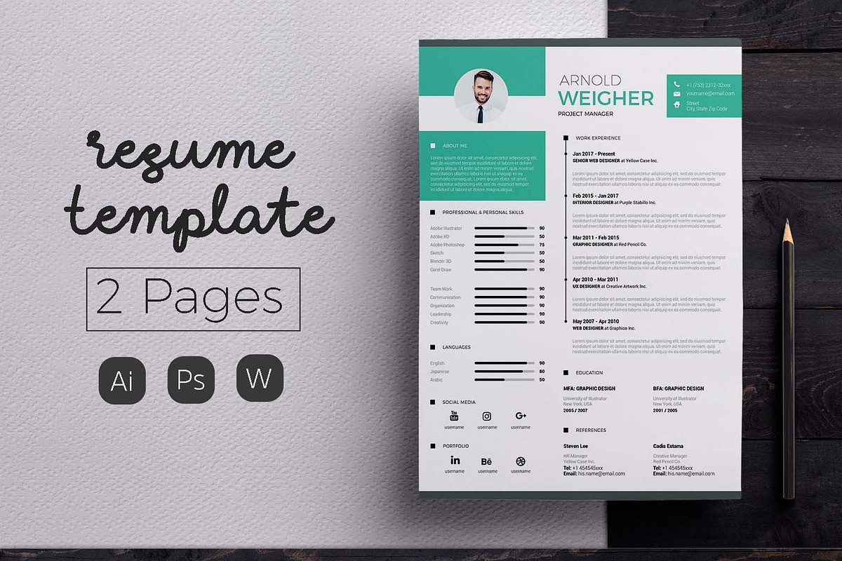 Modern Resume & CV Template, a Resume Template by Hito Graphic (Photo 1 of 8)