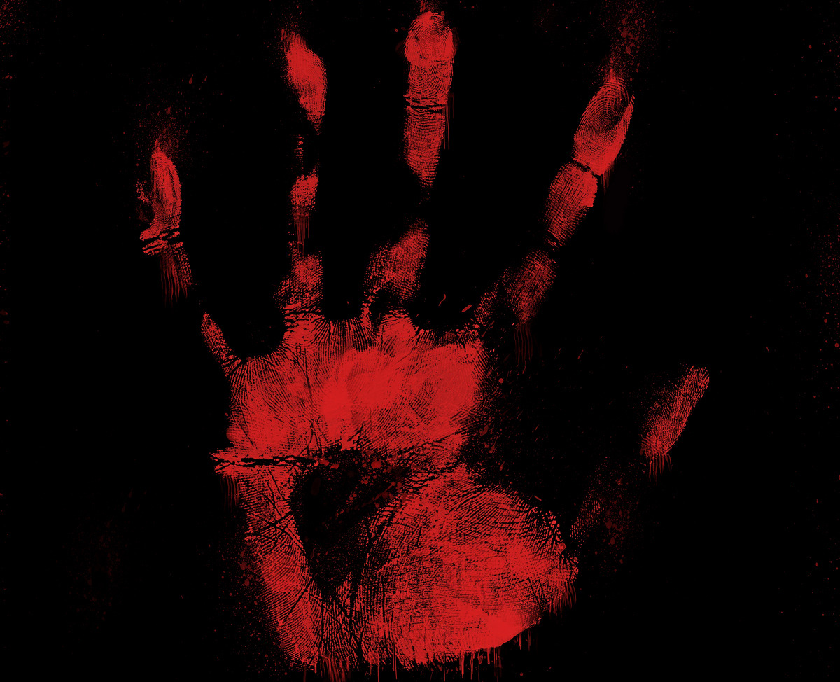 Scary Bloody Hand Print On Black 