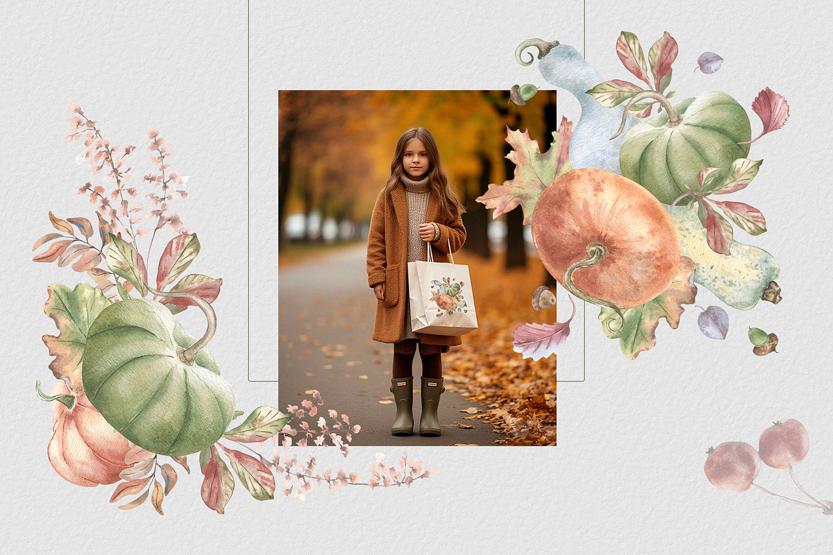 Pumpkin clipart. Autumn watercolor, an Illustration by Kate Lanbina (Photo 2 of 16)