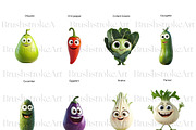 Cute Vegetables Clipart, Cute Carrot, a Food Illustration by BrushstrokeArtGB (Thumbnail 3 of 9)