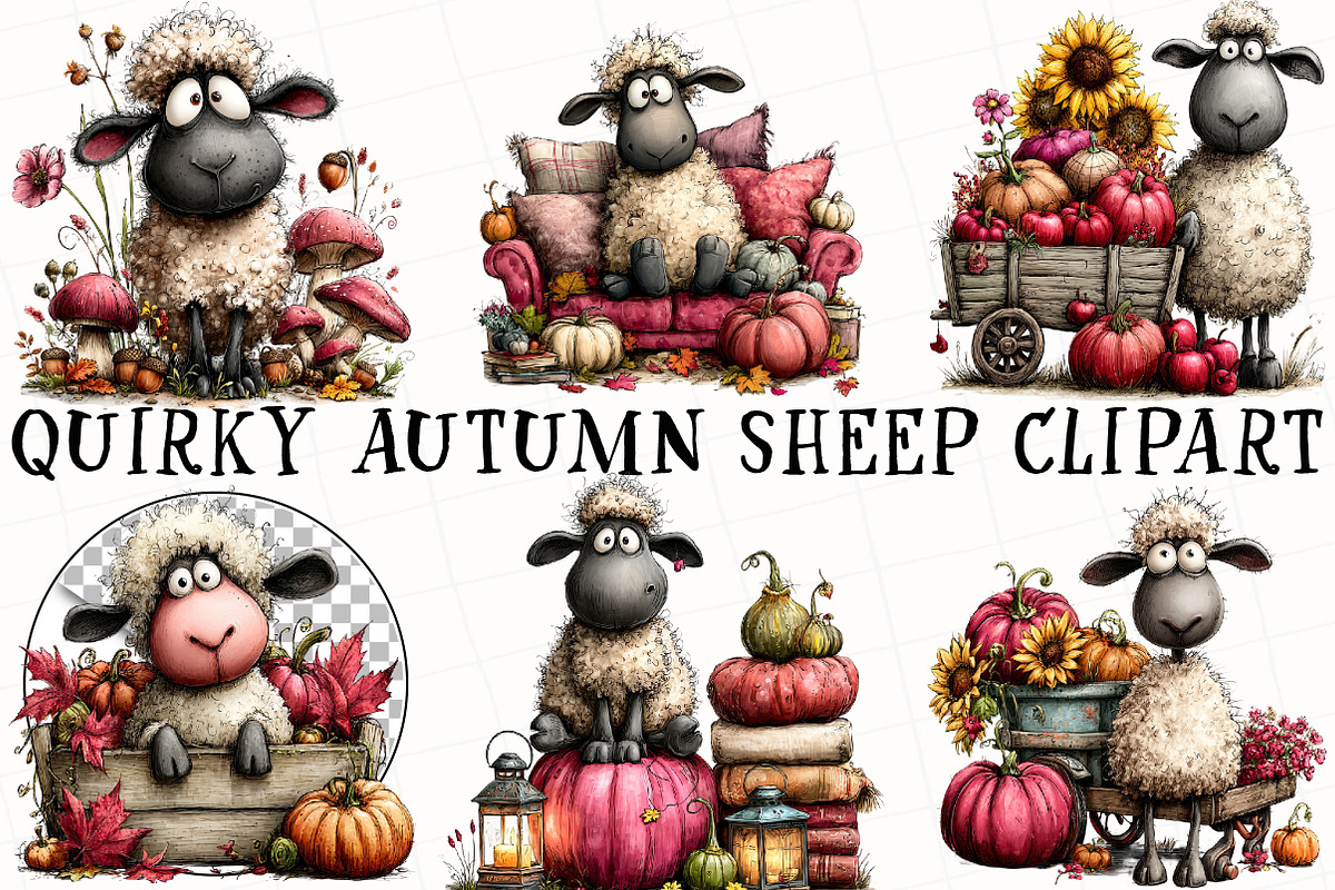 Quirky Autumn Sheep Clipart, a Seasonal Illustration by OK Design (Photo 2 of 6)