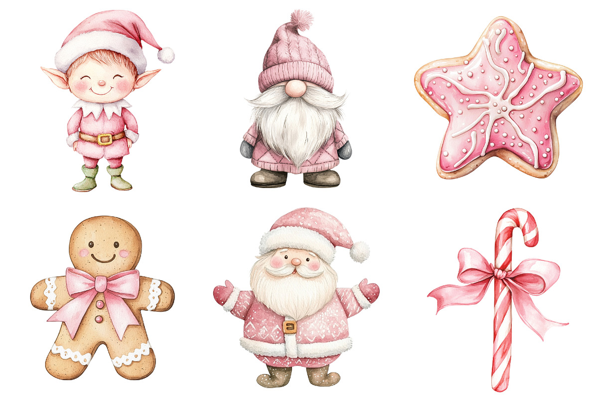 Pink Christmas Clipart Set, a Seasonal Illustration by CitraGraphics (Photo 4 of 5)