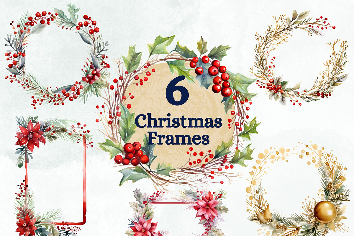 Christmas Frames, Wreath Clipart, a Seasonal Illustration by Loony Dream Designs (Photo 1 of 4)