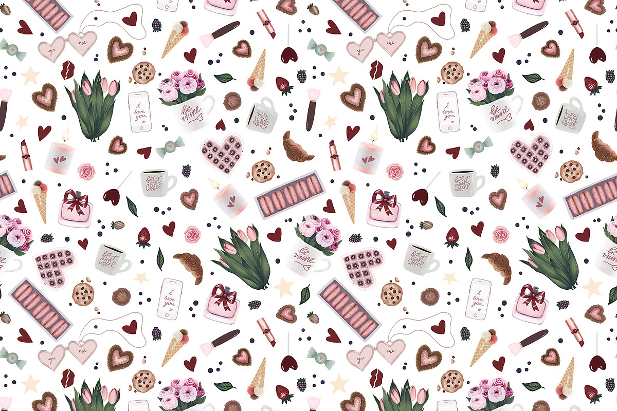 Romantic Valentine Seamless Pattern, a Pattern Graphic by Chloe's Illustrations (Photo 1 of 5)