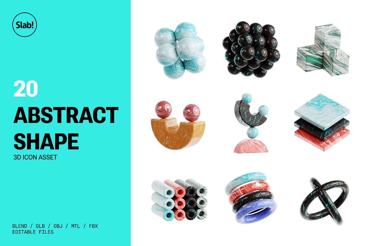 Marble Abstract Shape 3D Icon Set, an Object 3D Model by SLAB! Design (Photo 1 of 4)
