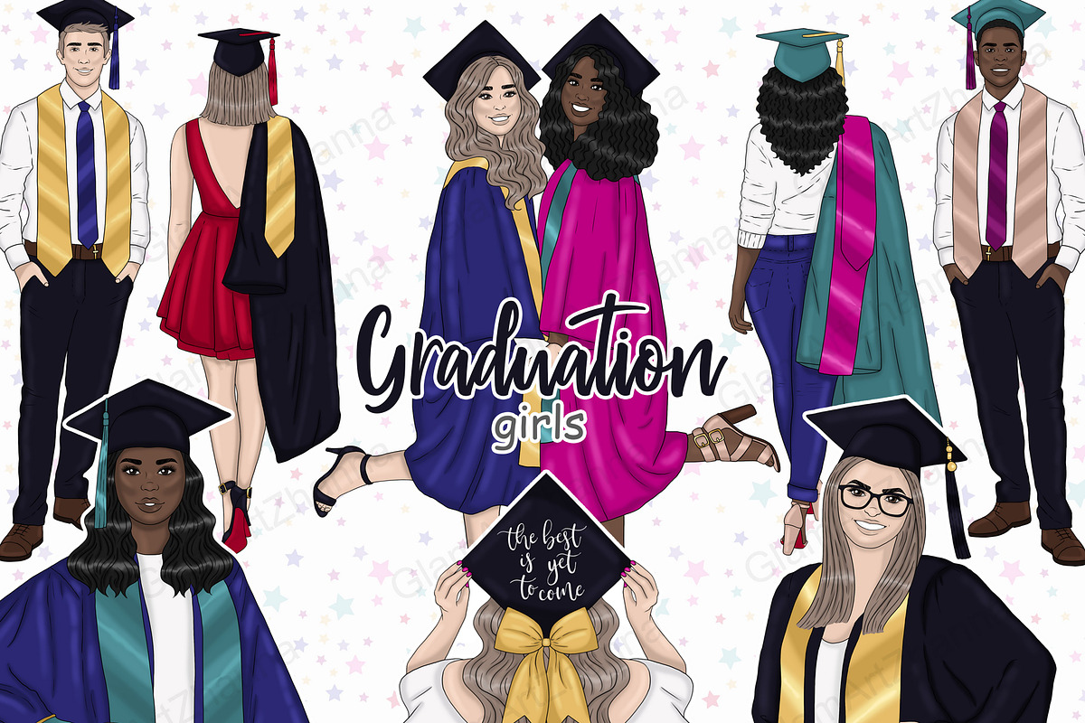 Graduation Girls Clipart, an Education Illustration by GlamArtZhanna (Photo 1 of 11)
